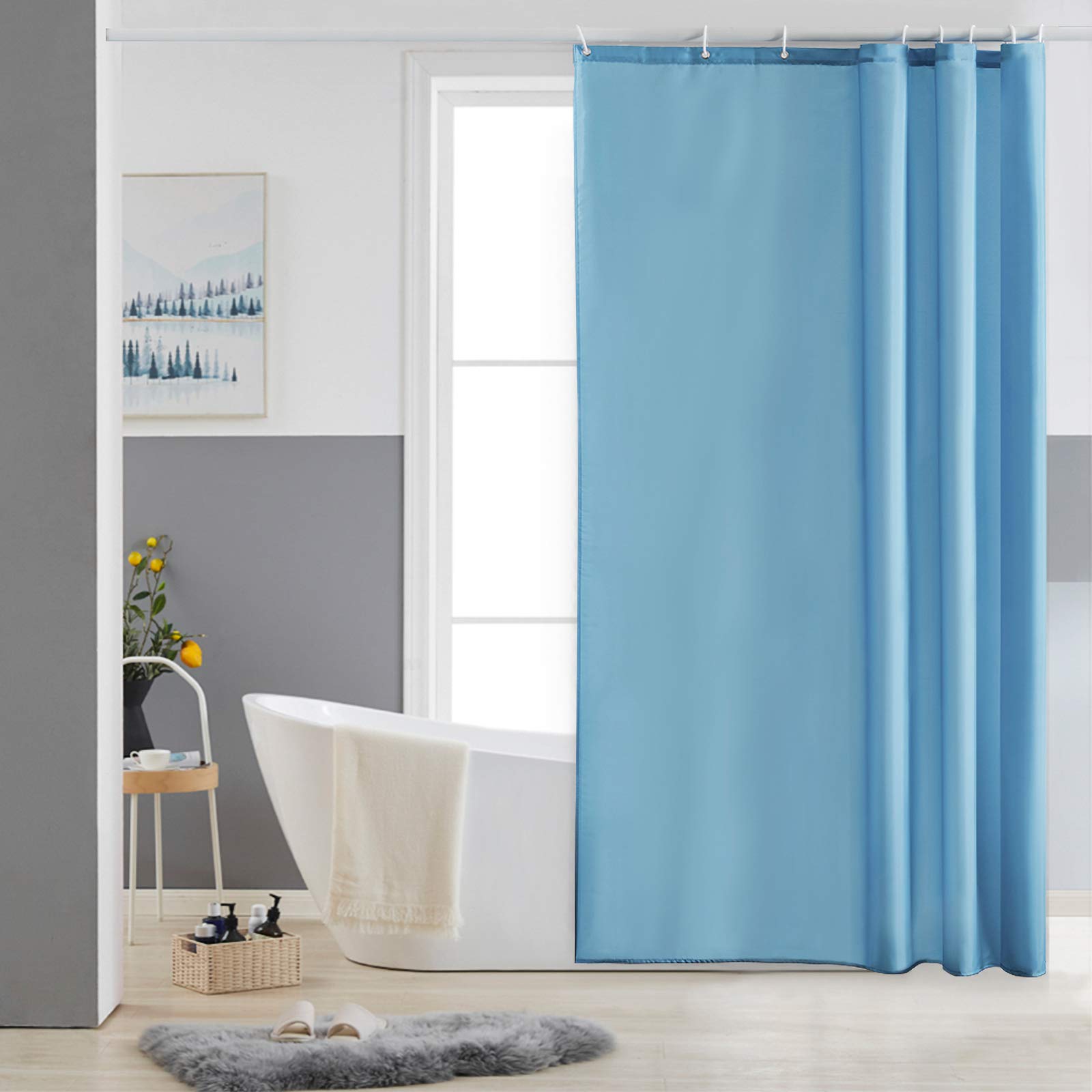Cortinas Baño Blanca Antimoho Antibacteriano Impermeable Poliester Tela Lisa Lavable, con 12 Ganchos Plásticos, 180x200 Cortina. — view 55