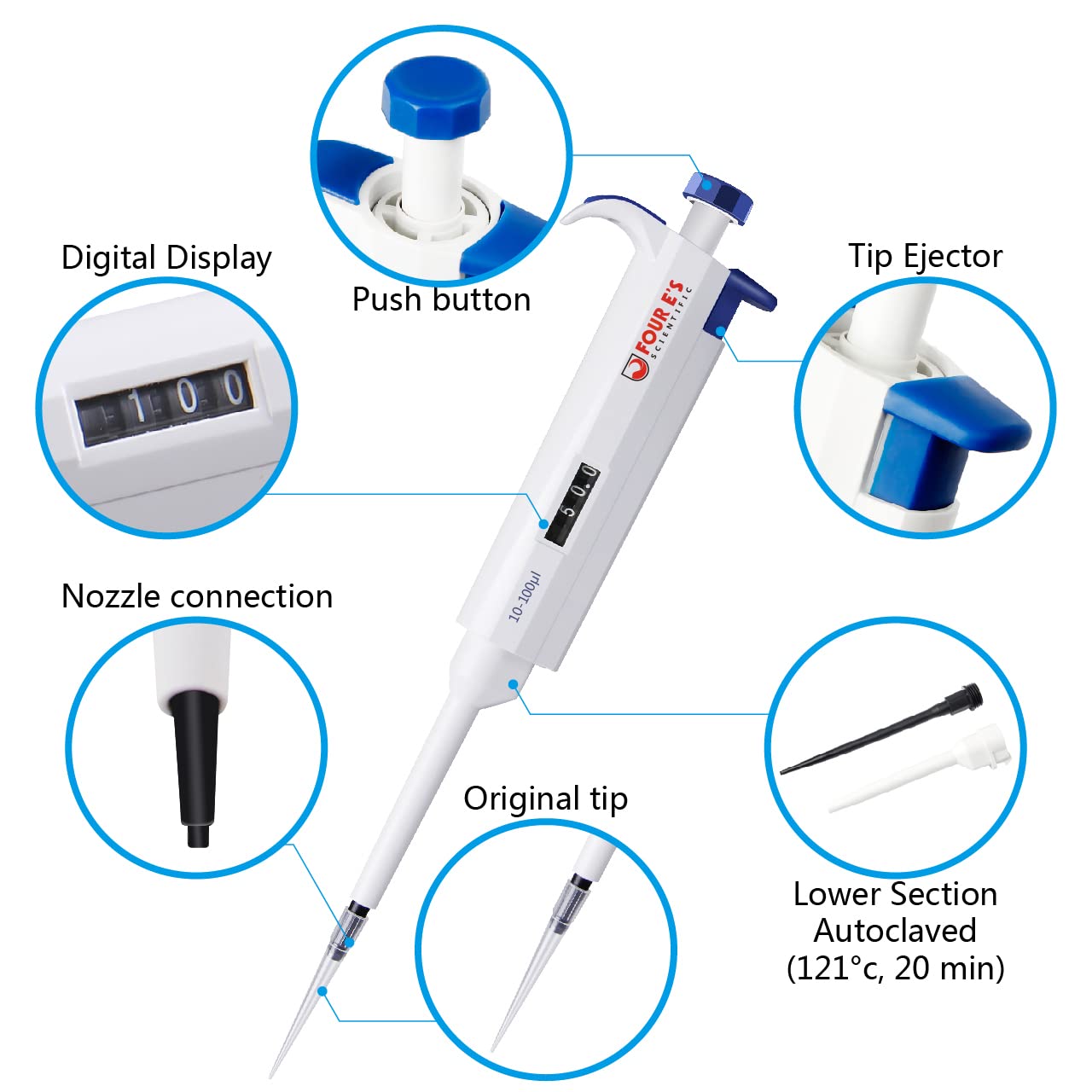 FOUR E'S SCIENTIFIC 0.12ul Single Channel Pipette,HighAccurate