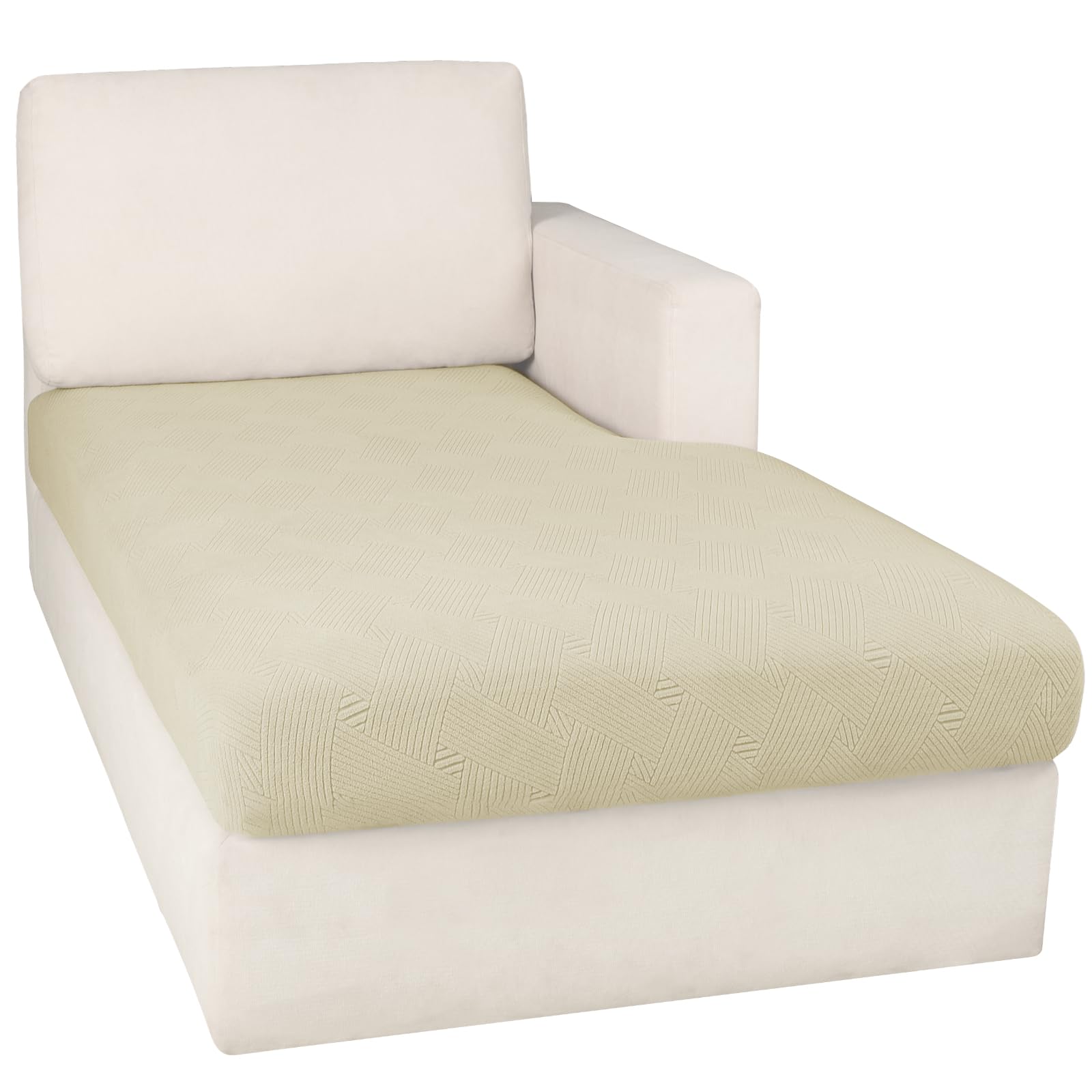 YEMYHOM Sectional Couch Covers for L Shaped Chaise Lounge 1 Piece Separate Cushion Couch Universal Replacement Striped Pattern Furniture Protector with Elastic Bottom (Chaise Cover, Beige)