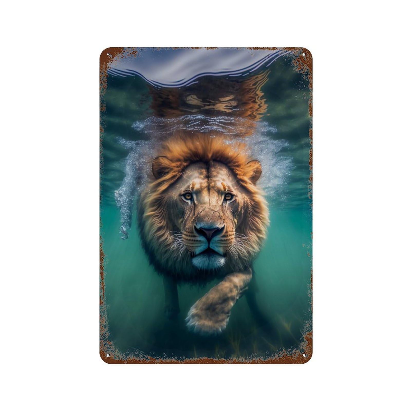 Underwater Lion Retro Metal Sign 11.8"x7.9", for Bistro, Counter And Cafe Decor, Rustic Home Decor