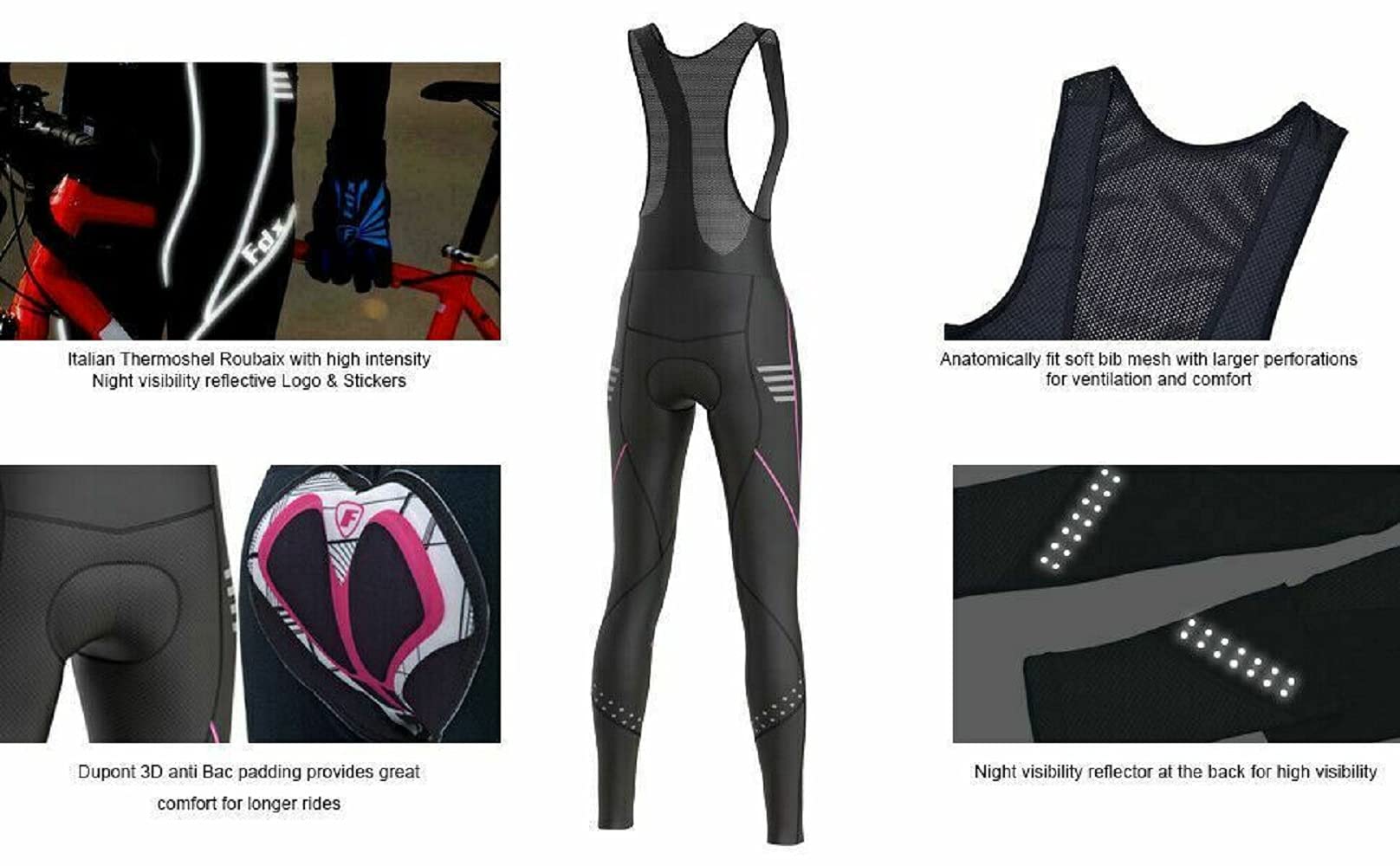 FDX Pantalones de ciclismo para mujer, 3D acolchado de gel, térmica, tela Super Roubaix, a prueba de viento, pantalones de ciclismo para mujer, pantalones de ciclismo de invierno Hi-Viz Biking