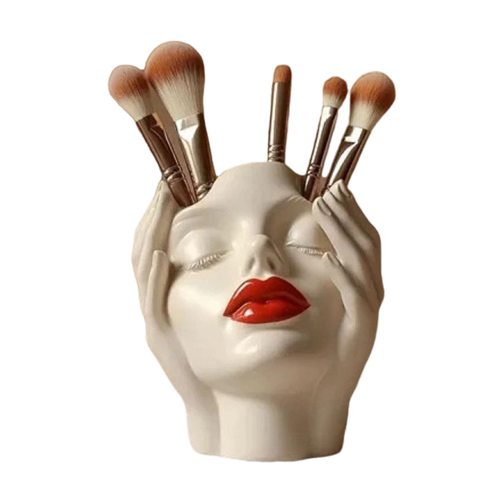 HDOYTXXM Compact Female Head Brush Holder Resin Ideal for Beauty Tools and Decoration Fashionable Female Head Resin Cosmetic Brush Holder