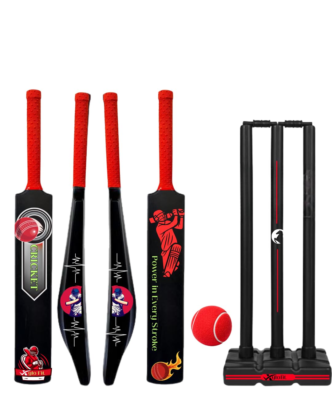 Heavy Grade Strong Plastic Cricket Bat with Wicket Set & 1 Tennis Ball | Size 8 Bat | Plastic Stumps | Tennis Cricket Bat | Black/Red | Combo for Perfect Cricket Play-image-23