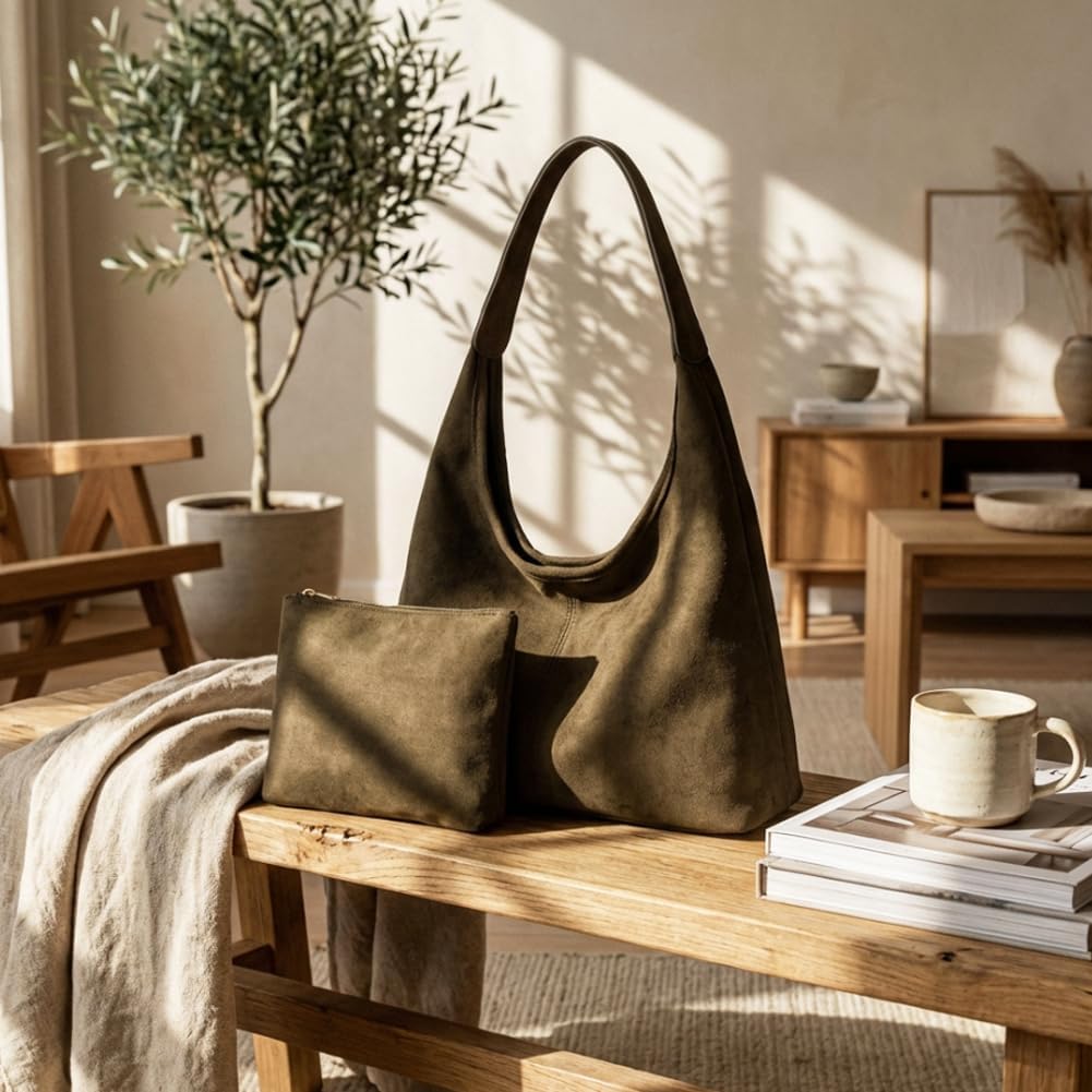 Casual Hobo Bag for Women Soft Shoulder Bags Slouchy Pu Leather Tote Purses for Work Travel