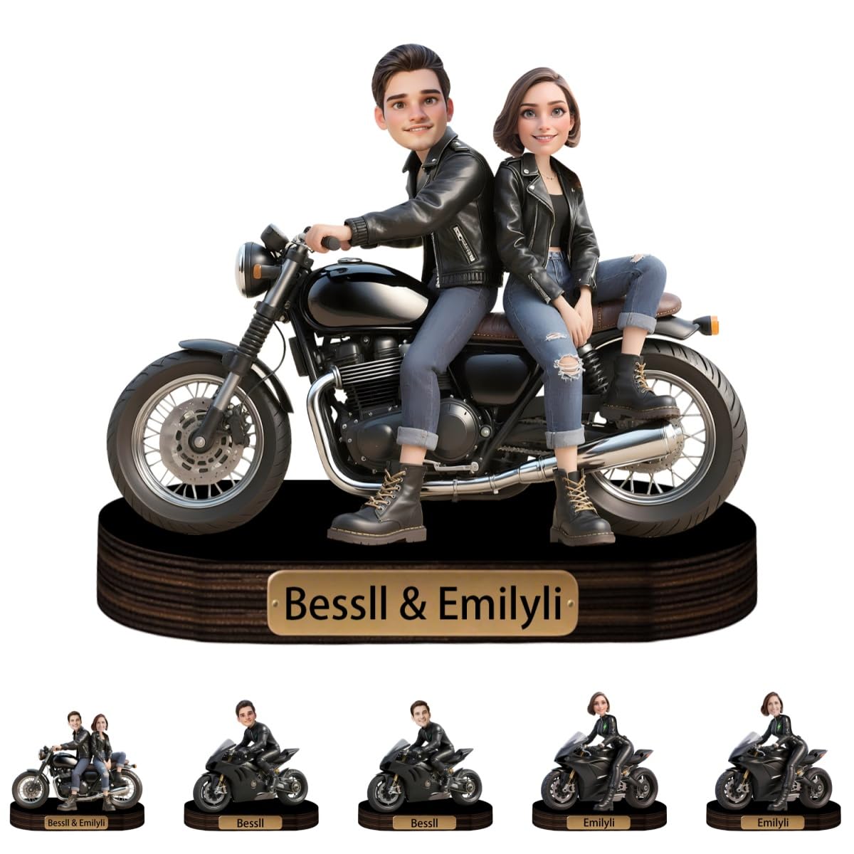 Amabery Personalized Couple Motorcycle Ornament Custom Face & Name Sculpture Dirt Bike Decor for Motocross Enthusiasts Desktop Home Collectibles Gifts for Husband Wife Couple Family