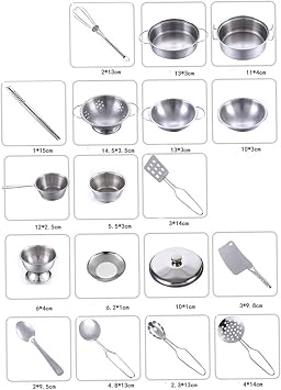 Kids Kitchen Pretend Play Toys Stainless Steel Cookware Set Cuttable Toddler Pot Pan Playset Educational Learning Tools Kids Cooking Cut Food 25Pcs