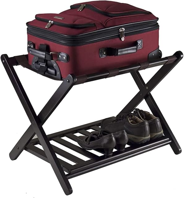 jxgzyy Folding Luggage Rack,40 x 68 x 58CM,Household 2 Tier Black Luggage Storage Rack Folding Classic Finish Storage Rack, Portable Backpack Luggage With a High Load-Bearing Capacity For home ,Hotel