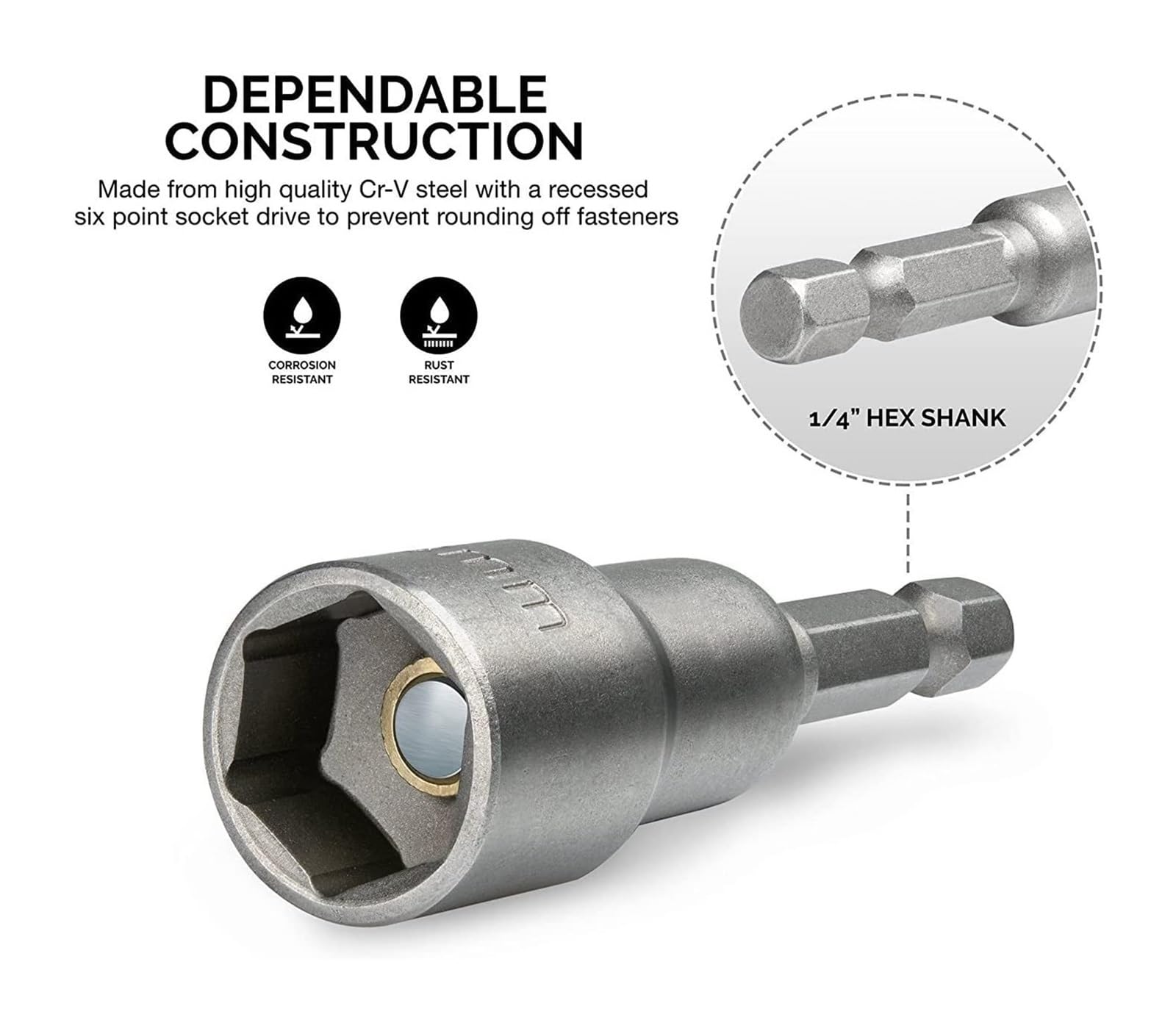 Juego de adaptadores de enchufe hexagonal, 2 piezas de destornillador de tuerca de impacto no magnético de 8 mm, 150 mm de largo, herramientas de metal de 1/4 pulgadas