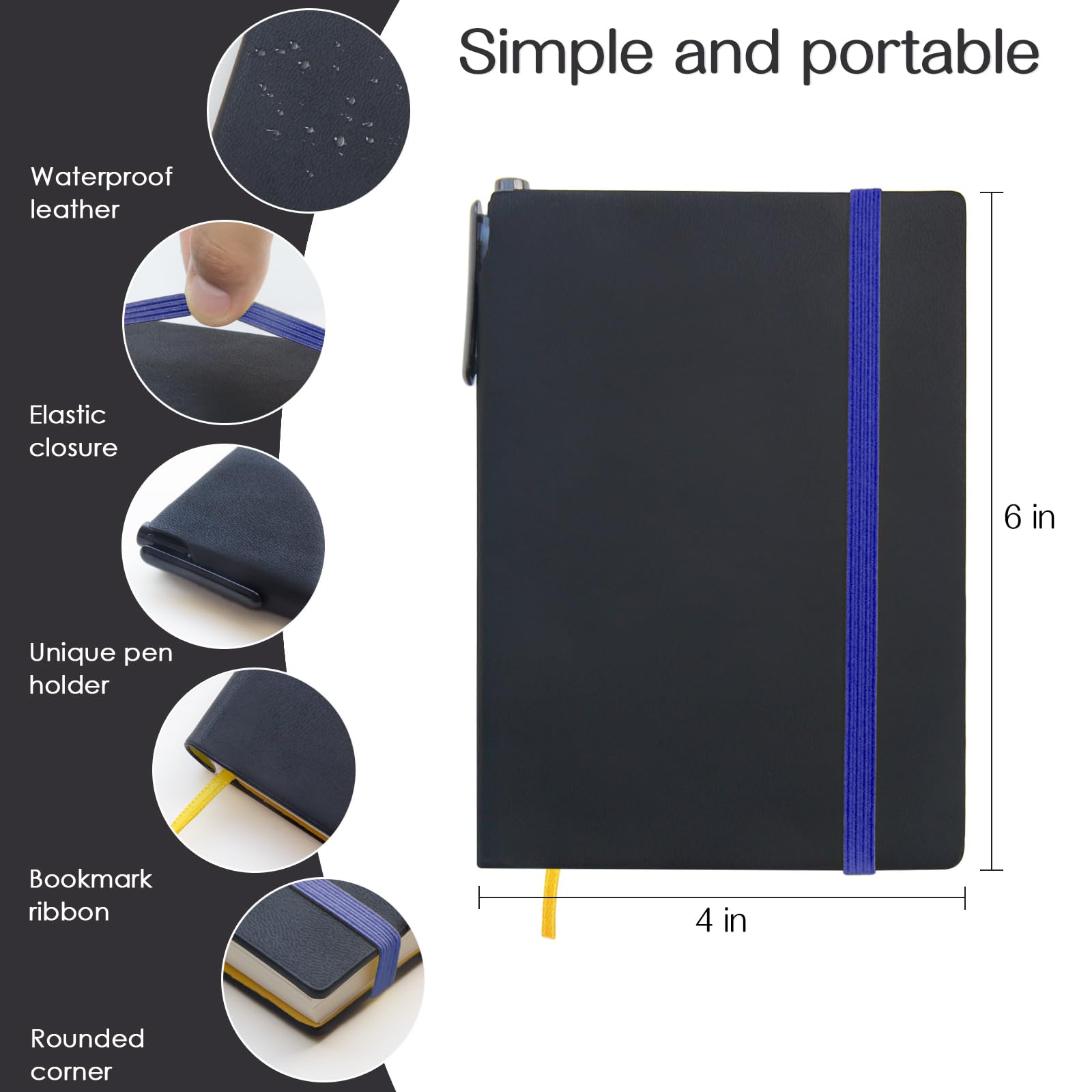 J6&H6 Minimalist Design Pocket Notebooks Set Of 3, Portable small Notebook with Pen Holder, 486 Thick Lined Pages ( 3.3" x 4.3"), The Perfect Mini Note Pads to Stay Organized and Boost Productivity at
