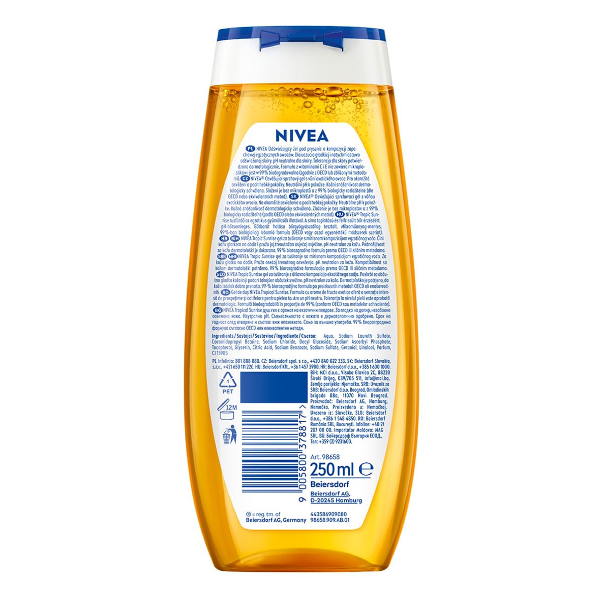 NIVEA Tropical Sunrise Odświeżający żel pod prysznic z witaminą C i E - egzotyczne owoce, 250 ml