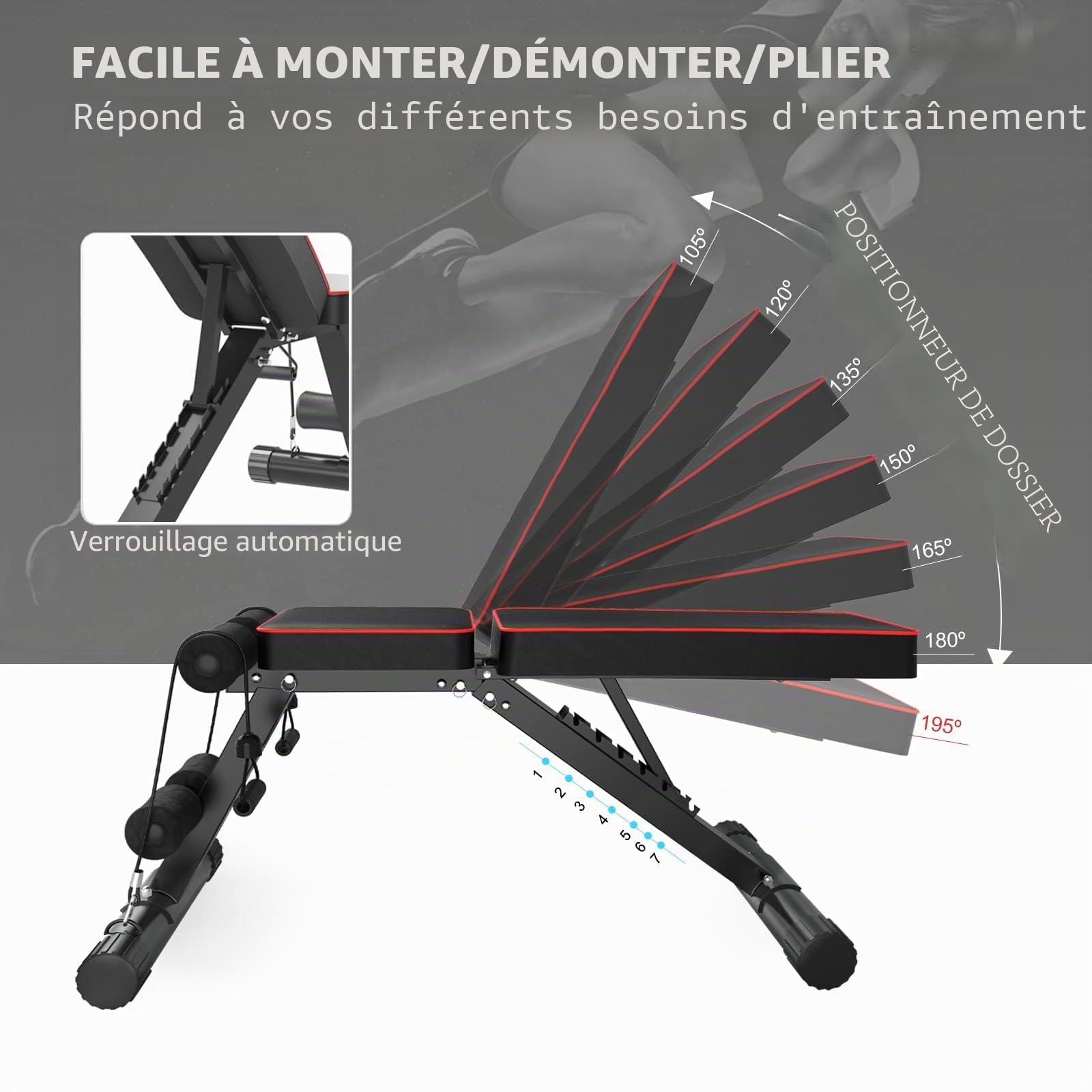 YOLEO Banc de Musculation Pliable Banc réglable pour l'entraînement Complet du Corps Banc inclinable pour Exercice Gymnastique à Domicile/Bureau