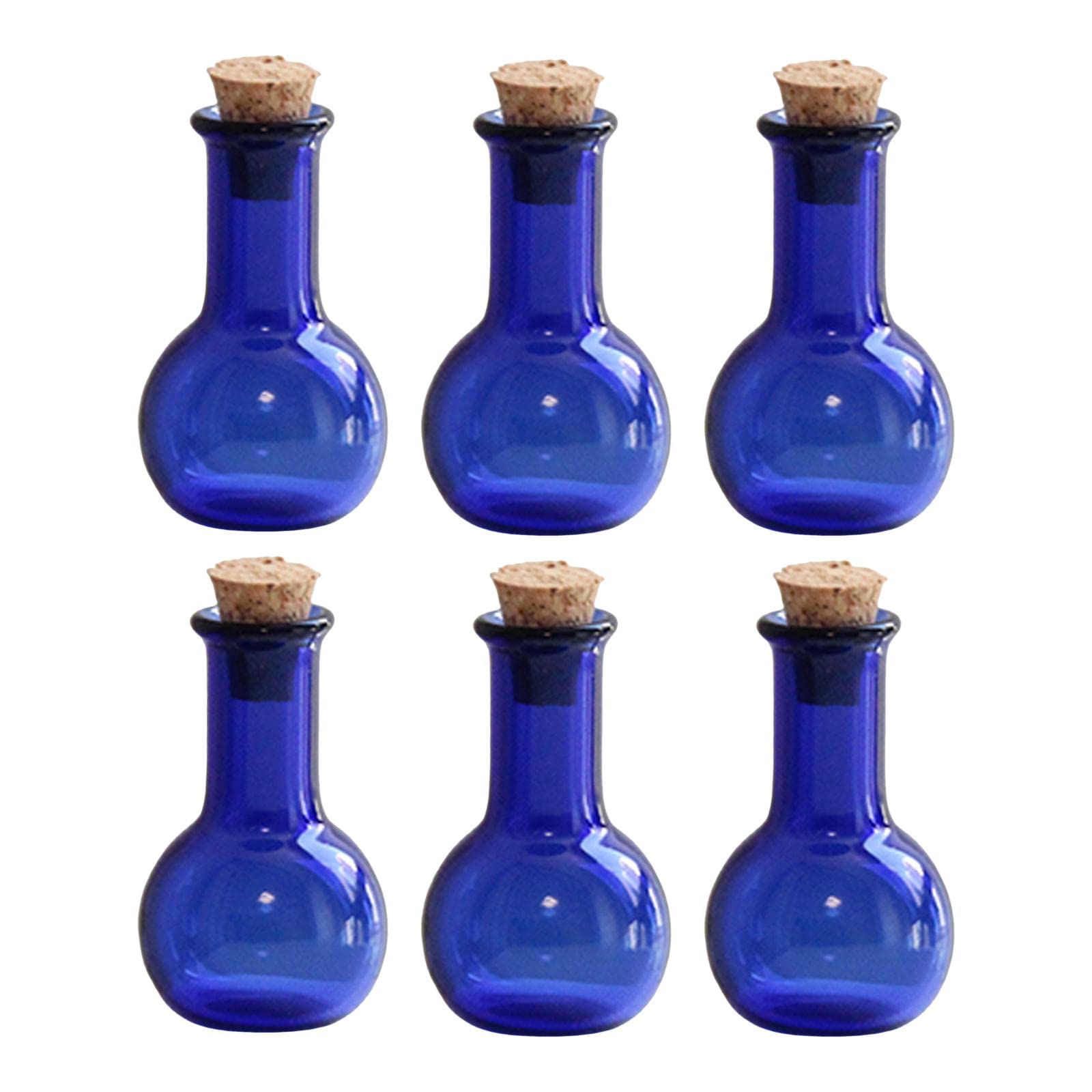 WOVEBIUS 6x Mini Glass Bottles with Cork Stopper Little Vials Drifting Bottle Blue,18x30mm