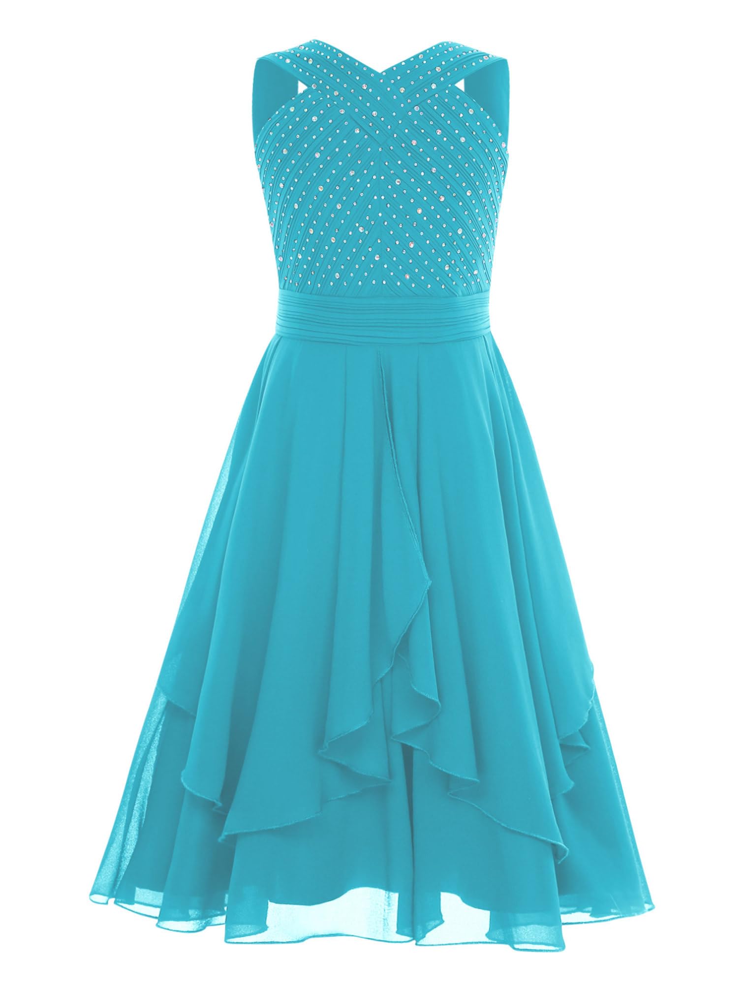 MSemis Vestito Cerimonia Comunione Bambina Elegante Abiti da Principessa Senza Maniche Abito Lungo da Damigella d'Onore Matrimonio Festa di Compleanno con Strass