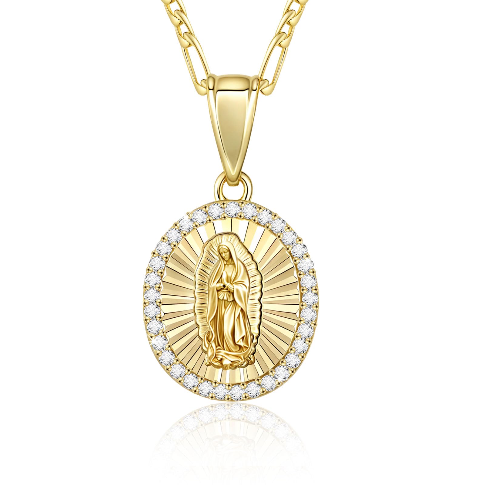 Hisatan Collier Mariner/Marina plaqué or 18 carats, collier Vierge Marie Guadalupe 2, laiton, sans pierre précieuse, laiton