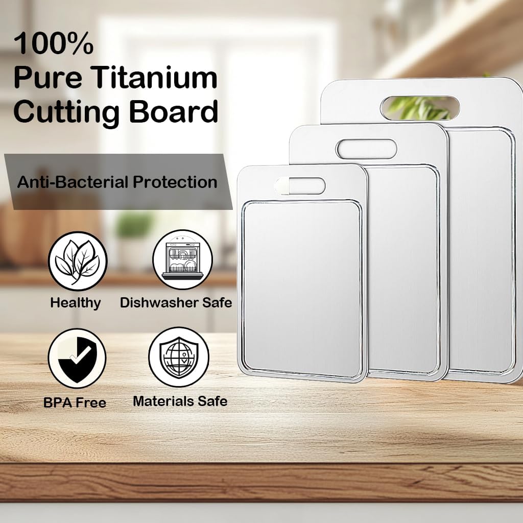 Pure Titanium Cutting Board with Juice Groove – Pure Titanium Double-Sided Metal Chopping Board with Decorative Pattern, Separates Meat & Vegetables, Dishwasher Safe (14×10 Inch)