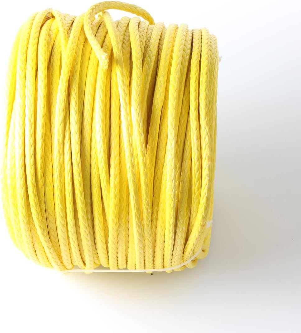 4mm(5/32'') 12 Strands 50m(160feet) UHMWPE Hollow Braid Winch Towing Rope Yellow/Gray Color (Yellow, 160feet)