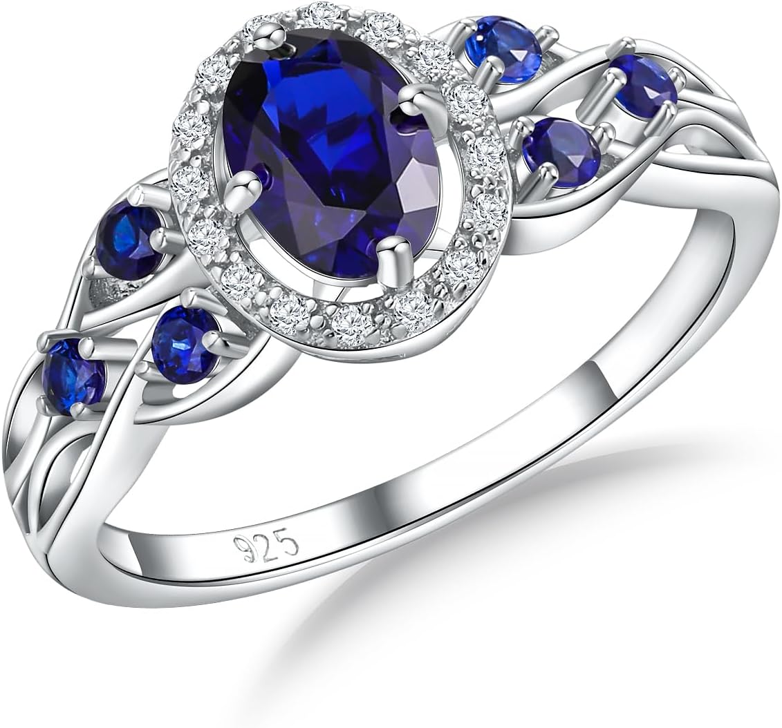925 Sterling Silver Celtic Knot Engagement Ring for Women | Oval Cut Birthstone with Moissanite/Cubic Zirconia,Lucky Irish Jewelry,Wedding Birthday Party Rings Size 6-10(with Box)