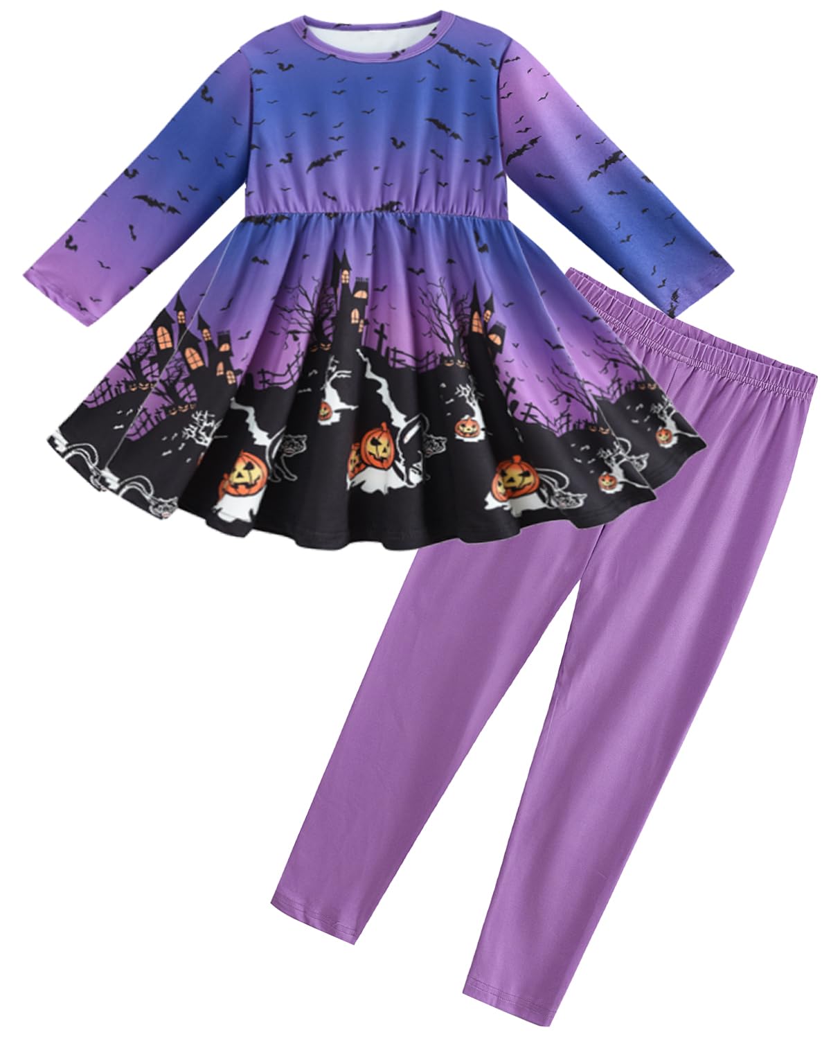 DDSOL Halloween Toddler Girl Clothing Set Long Sleeve Ruffle Tunic Tops+Leggings Outfit 2pcs Pant Sets