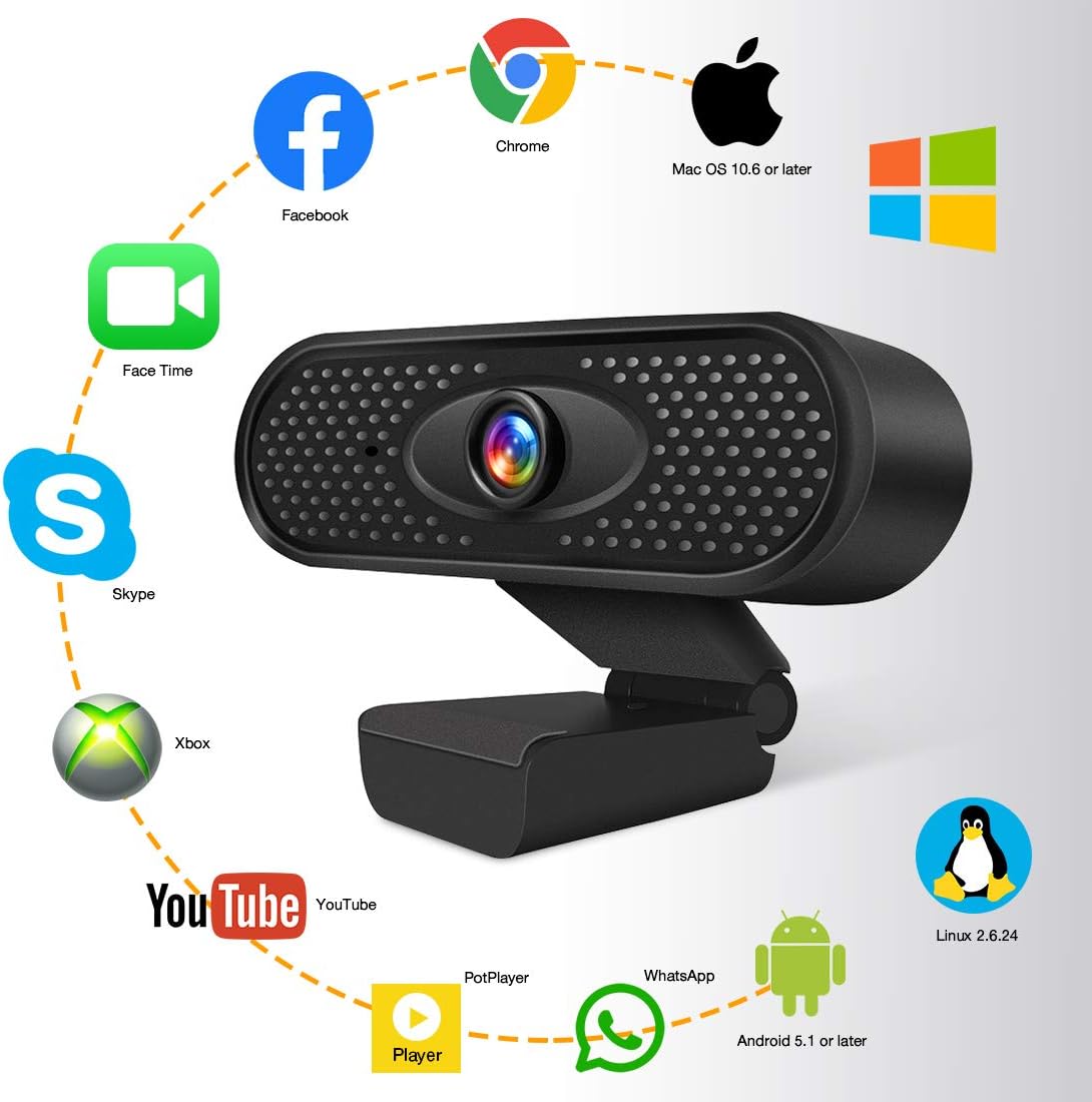 Webcam HD 1080P USB Camera PC Camera with Internal Microphone for Online Meetings Plug and Play Face Camera with Manual Focus for PC, Desktop or Laptop