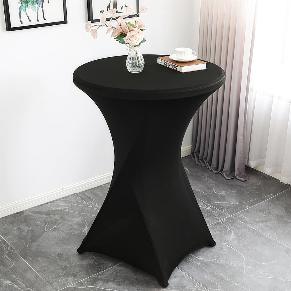 Set de 6 Funda Mesa Plegable, Fundas Elásticas para Mesas Redondas de Bar, Ø 80-85 cm Mantel Elastico, Mantel Mesa Redonda para Cóctel Boda Banquete (80 x 110 cm, Negro)