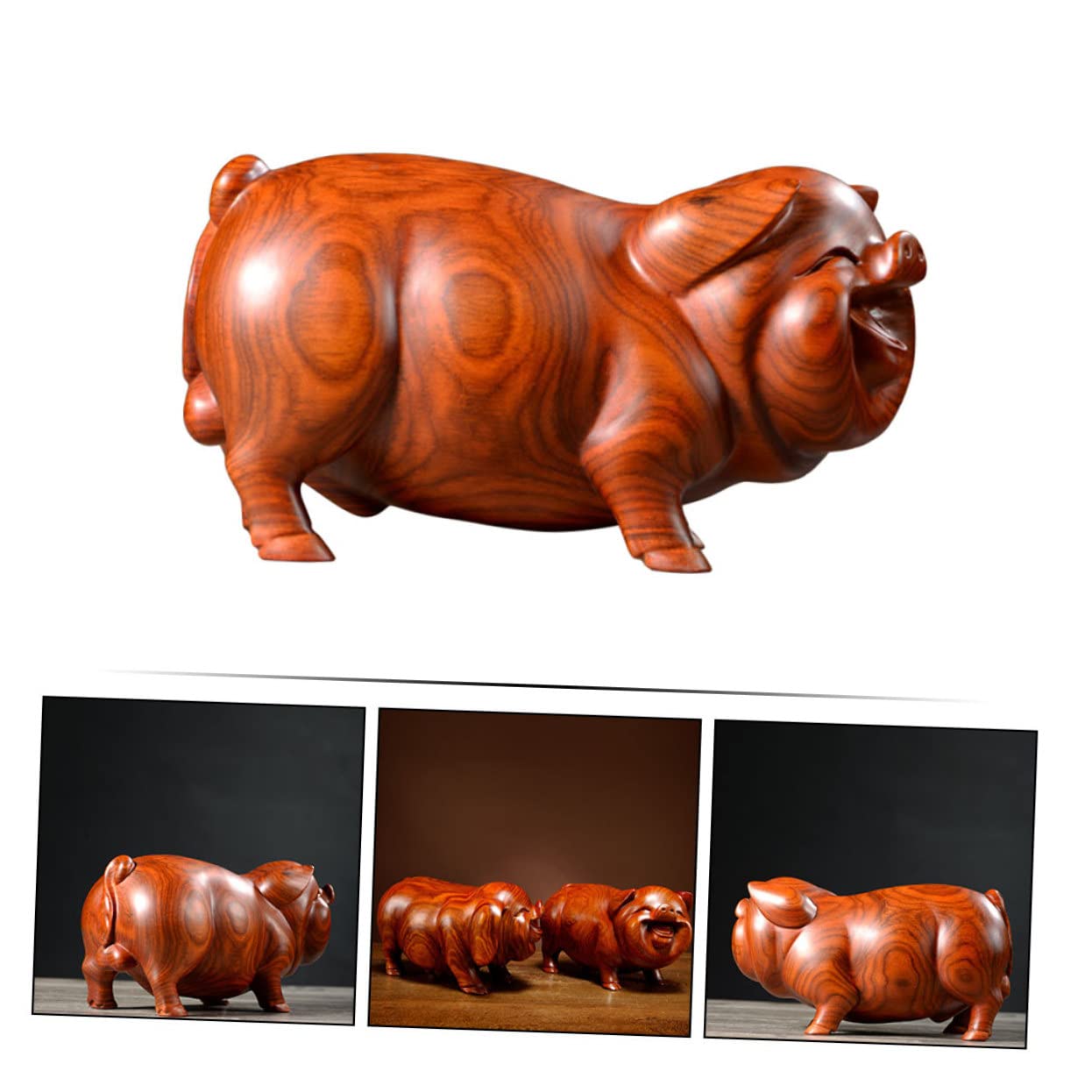 Amazon.co.jp: Levemolo 木彫り 豚の像 木製の豚の飾り デスクトップ用