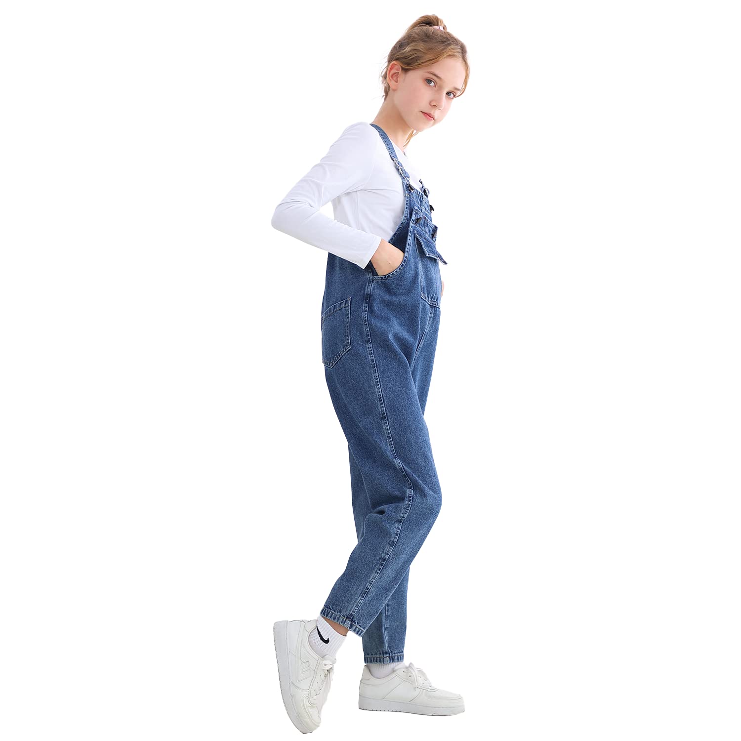 Rolanko Salopette en Jean pour Fille, Combinaison Salopette en Jean avec Sangle Réglable pour Enfants