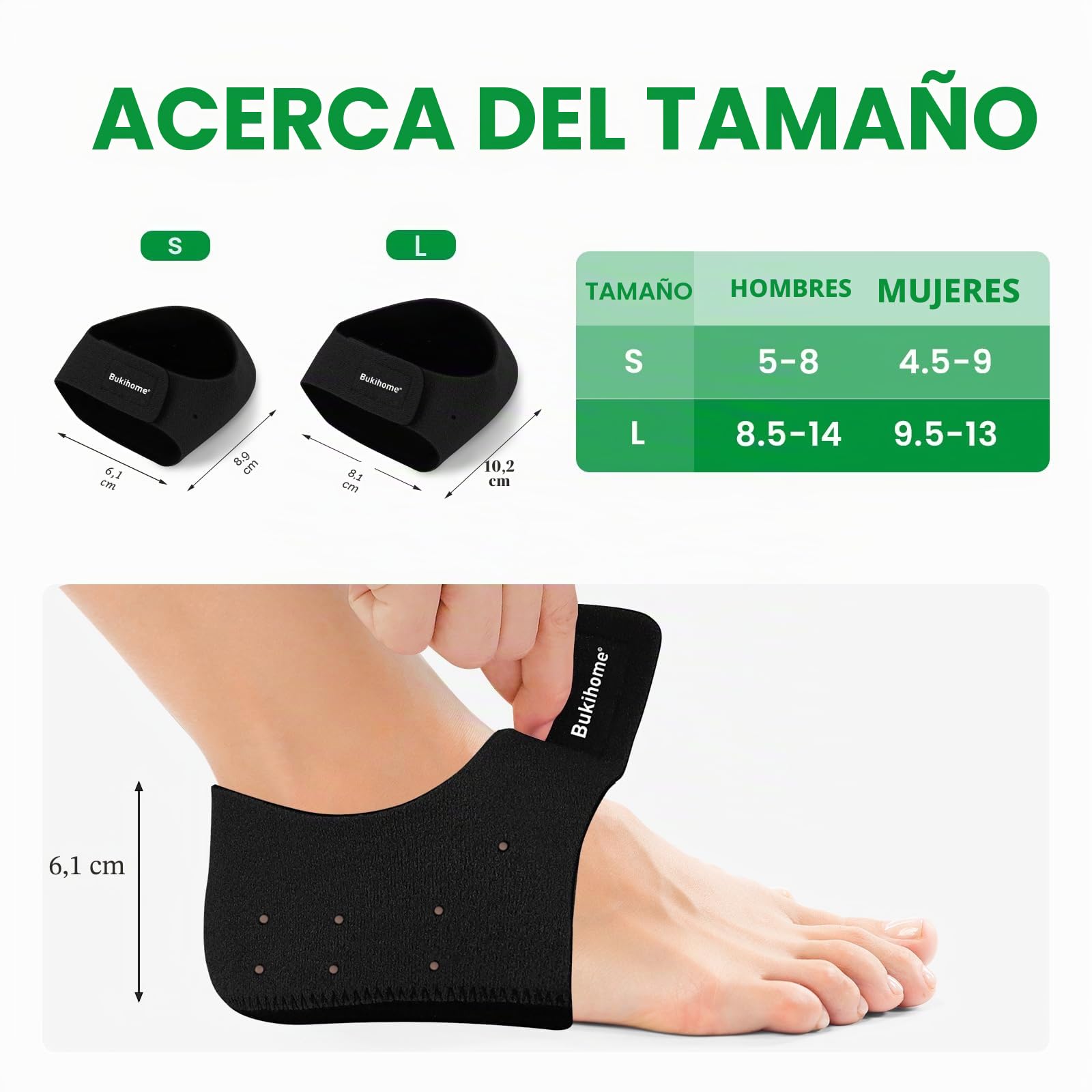 Protector de talón de gel de Fascitis plantar, Bukihome Copa de talón para hombres y mujeres, alivia el dolor del talón, tendón de Aquiles seco y agrietado almohadilla de apoyo del talón, Negro, 36-41