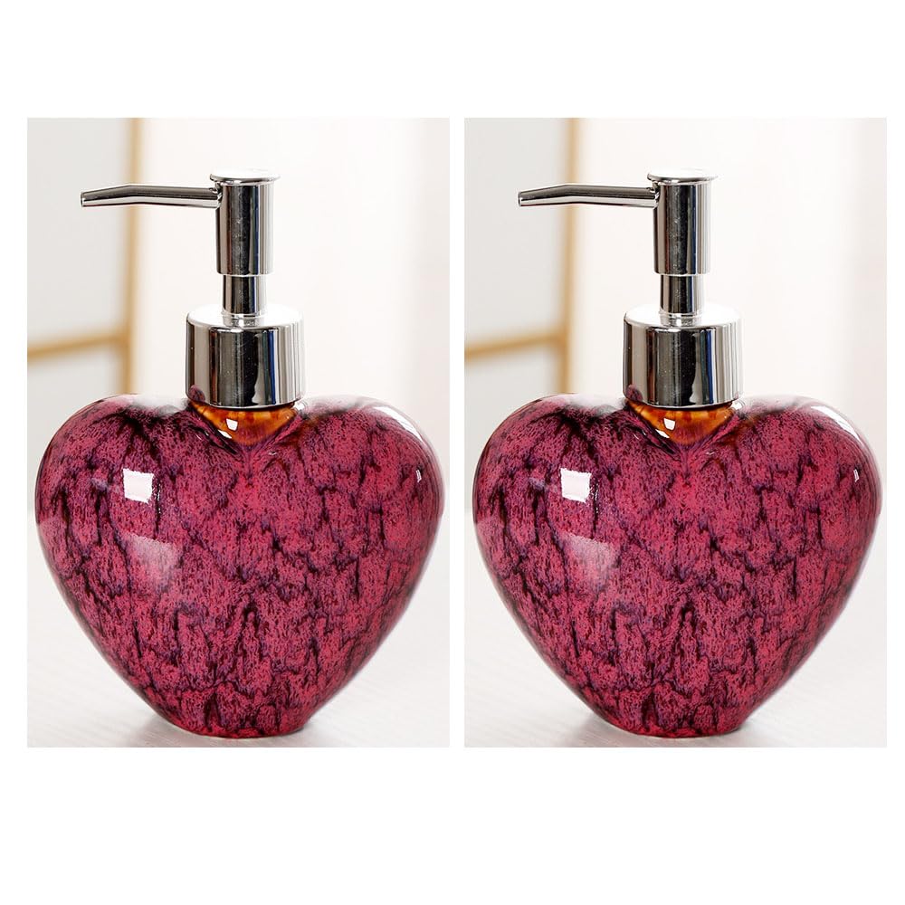KEXYOAN Soap Dispenser,（1pcs） Heart Shaped Decorative Modern Vintage Farmhouse Style Refillable Hand Lotion Pump Bottle for Liquid Shampoo Lotions Ceramic