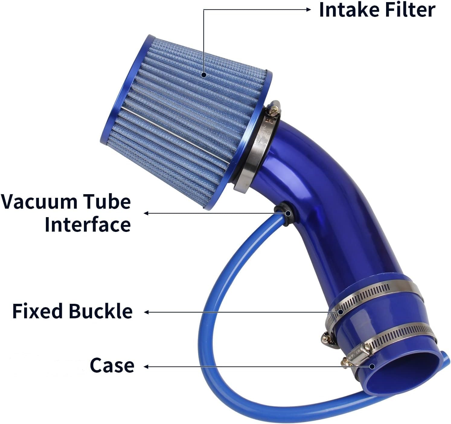 Pindex Filtro Aria Sportivo Auto: Filtro di Ingresso Dell'aria Filtro a Cono in Fibra di Carbonio con Tubo Aspirazione Aria - Blu