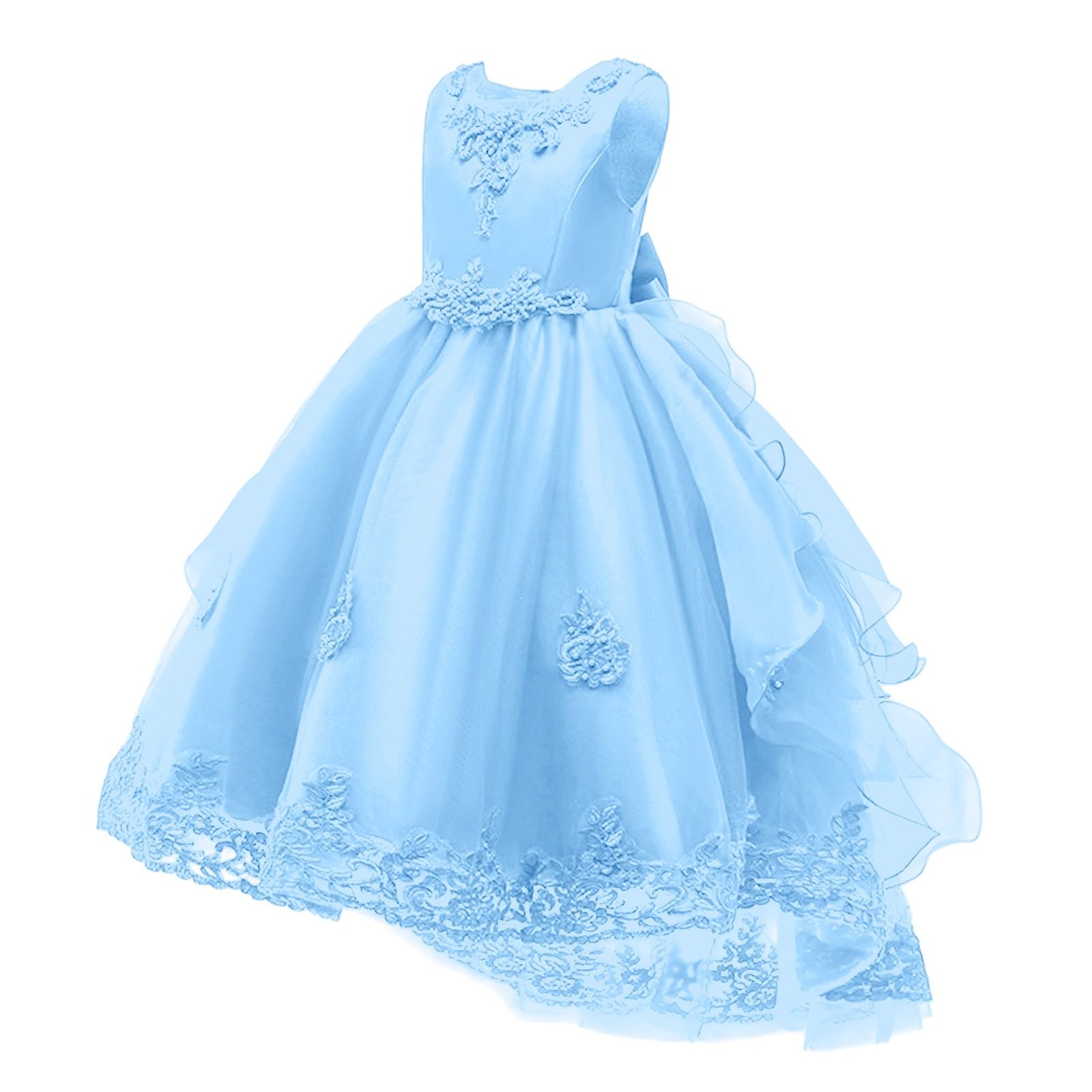 Mädchen Kleid Festlich Sommer Ärmellos Tüll Bestickt Prinzessin Kleider Kinder mit Schleife A-Linie Abschlusskleid Hochzeit Blumenmädchenkleider Geburtstag Abendkleider