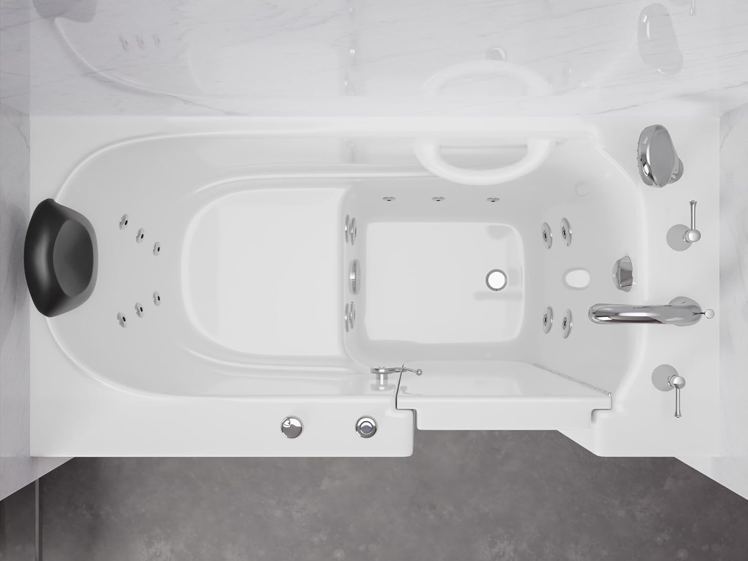 ANZZI Walk-In Tub, 26 x 53 in, Right Drain, 15 Whirlpool Jets, Inline Heater, Quick-Fill & Fast Drain, Handheld Shower, ADA Seat, Ergonomic Headrest, 110 V, White