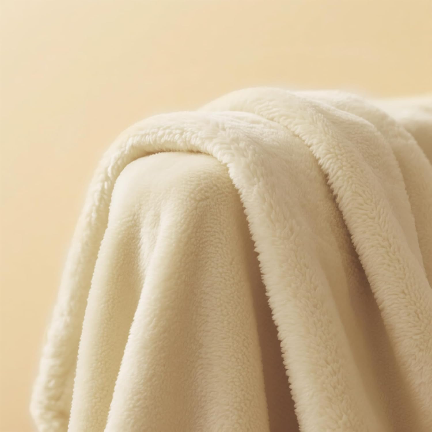 Plush Velvet Fleece Bed Blanket, Lightweight Queen Size Blanket, Soft Fuzzy Cozy Blanket for Couch (Cream Yellow, Twin) - Image 5