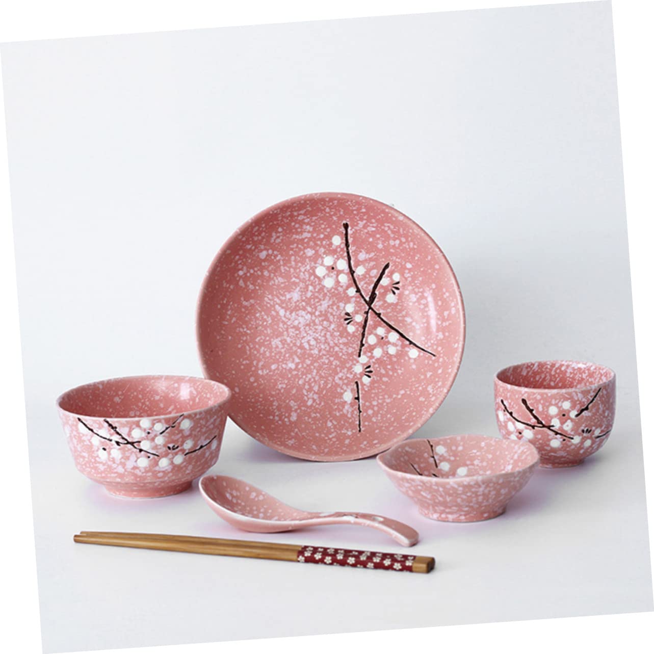 LABRIMP Service de Table Japonerie en Céramique 12 Pièces Maison, Kit de Couverts Délicat en Céramique Rose, pour Usage à Domicile ou Hôtel