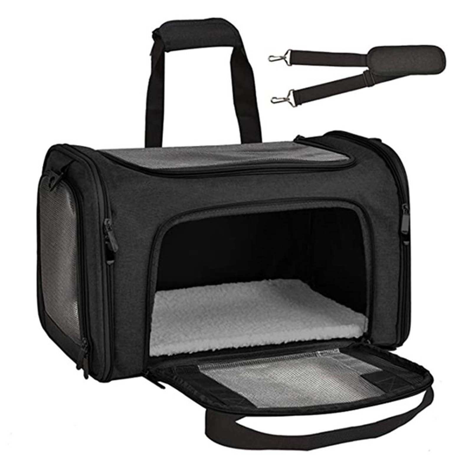 Bolso Transportín Gatos y Perros, Bolsa de Transporte Plegable Transporte para Mascotas, Portador de Viaje con Correa de Hombro para Gatos Pequeños, Medianos, Perros y Conejos (Negro)