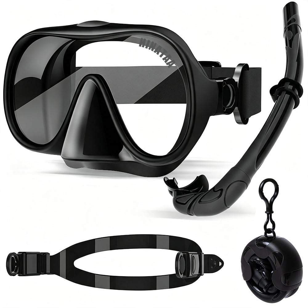 Snorkeling Gear for Adults, 2 Types of Head Straps Snorkel Set Adults，Black