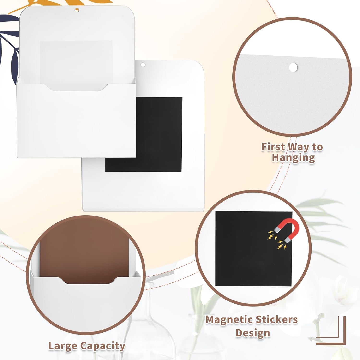 Epakh 6 Pack Magnetic File Holder Magnetic Paper Holder Organizer Wall Mounted Mail Magazine Storage Pockets for Refrigerator, Whiteboard, Office, Classroom, Mail Letters Paper(White)