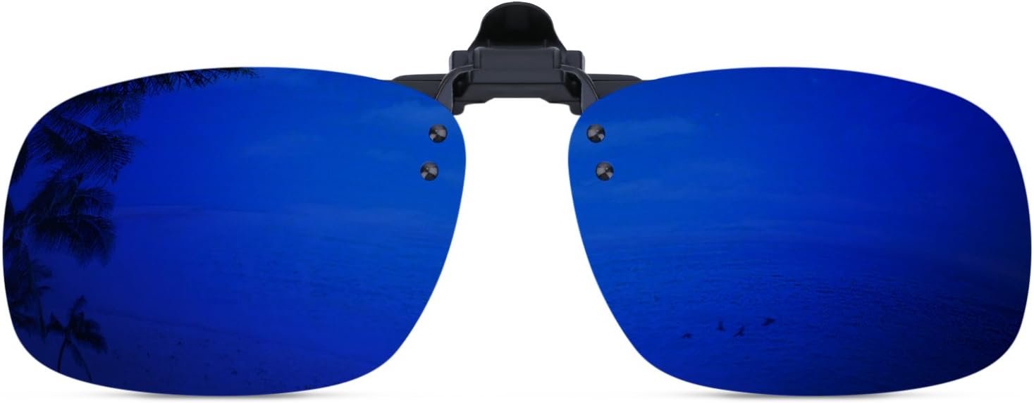 Costyle 1 Pack Mirror Retro Polarized Clip-on Flip-up Plastic Sunglasses Compatible with Myopia Glasses for Driving Fishing Outdoor Sport (Royal Blue)
