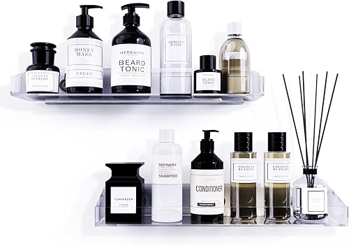 Miniatura 8 de Bakzon Estantes de acrílico para ducha paquete de 2 organizadores de almacenamiento de baño autoadhesivos para el hogar decoración de pared y