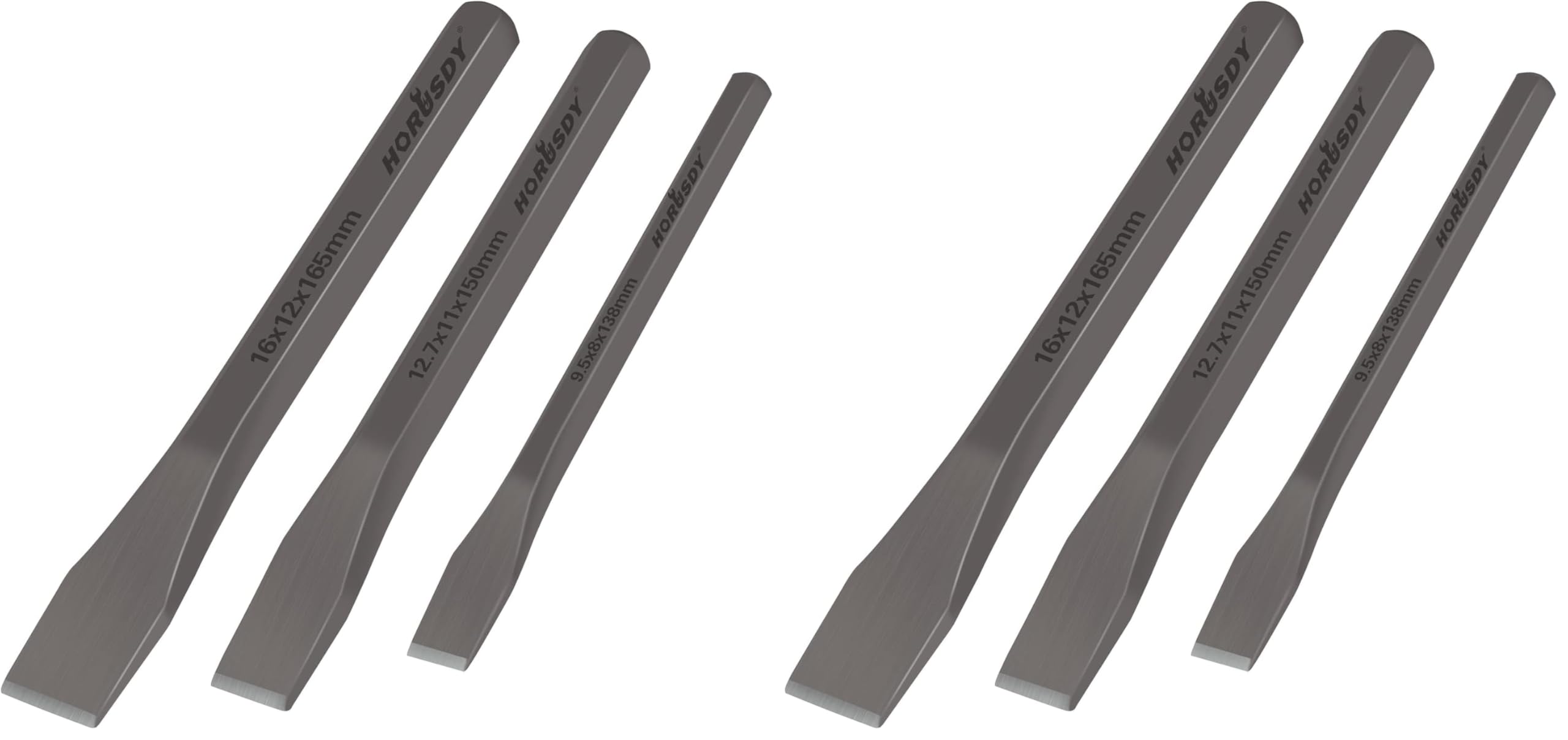 HORUSDY 3-Piece Heavy-Duty Cold Chisel Set, 3/8", 1/2", 5/8" Metal Chisels, Drop-Forged Cr-V Steel for Woodworking, Metalworking, Masonry &amp; Carpentry (Pack of 2)