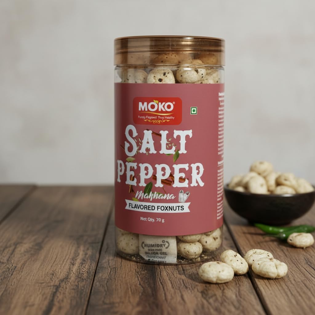 MOKO Salt & Pepper Makhana β Roasted Foxnuts Snack, Gluten-Free & Low Calorie, Protein-Rich Lotus Seeds, Light & Crunchy Healthy Snack, 70g 2