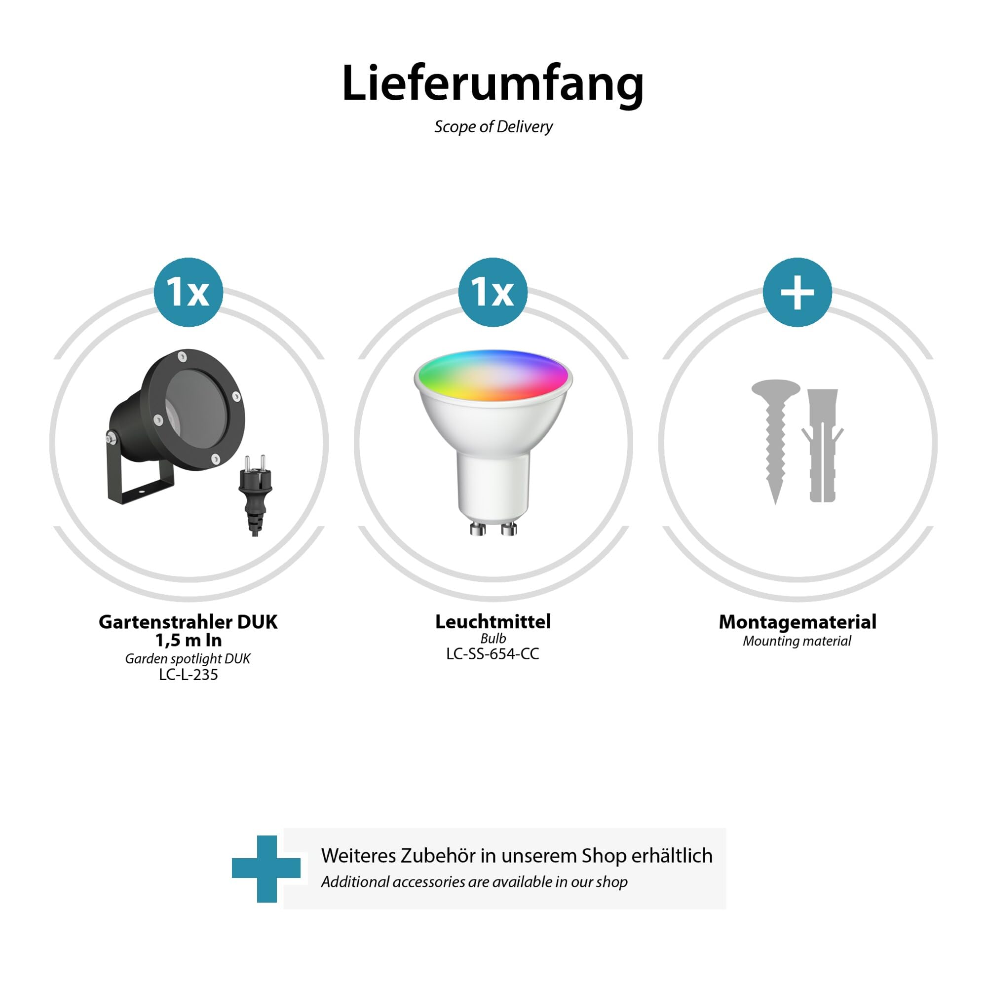 ledscom.de 4x LED Gartenstrahler DUK schwarz für außen, Aluminium, IP65, inkl. Smart Home RGBW GU10 LED Lampe, 5,41W, 473lm