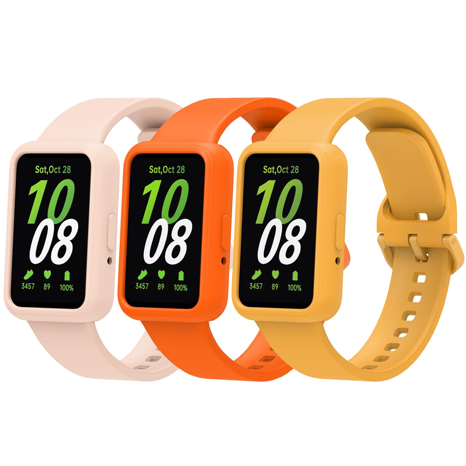 Gheper 3 Pack Watchbands&Screen Protective cases Compatible with Samsung Galaxy Fit3[2024] SM-R390 Soft Silicone Sport Wristbands Replacement Bracelet Quick Release Straps