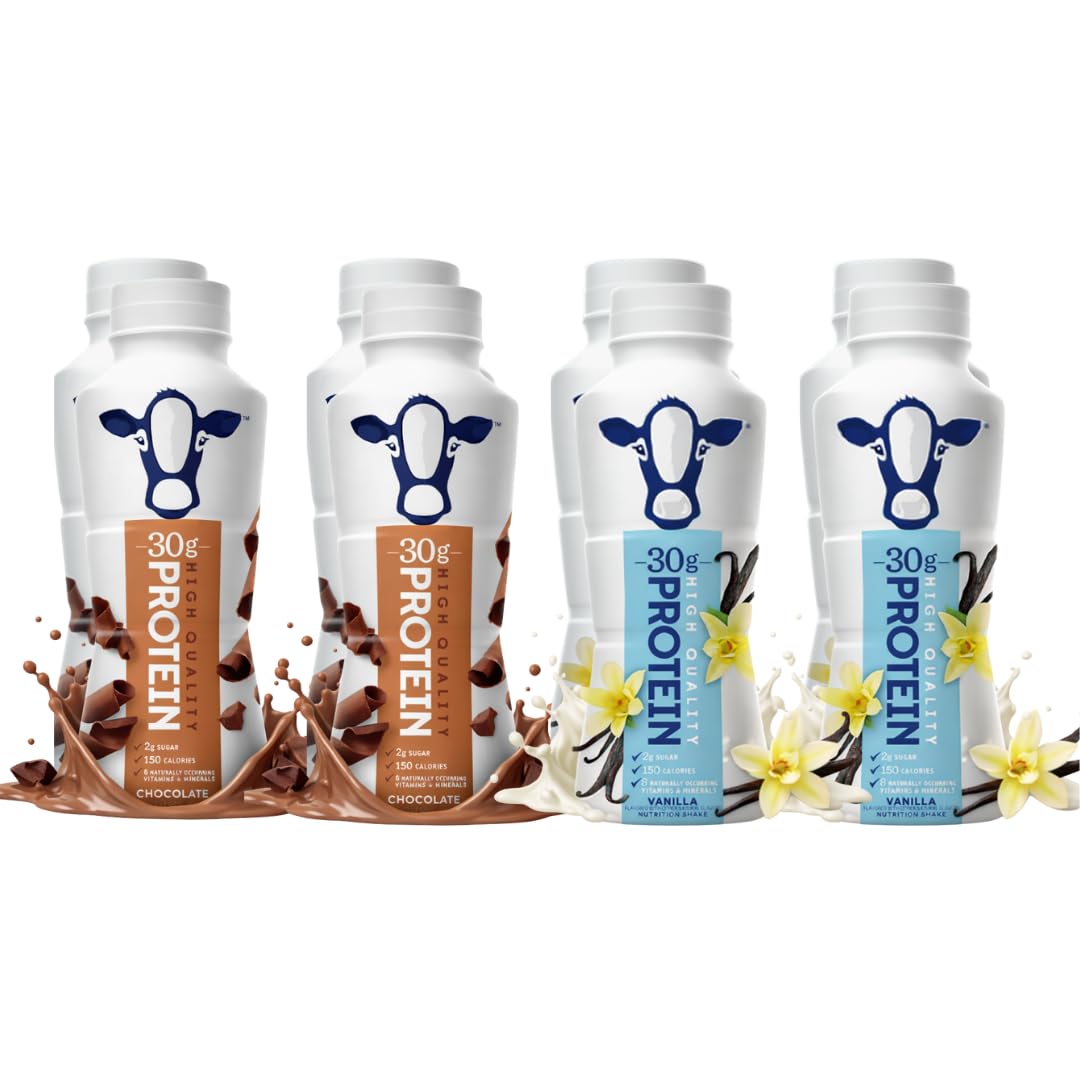 High Protein Nutrition Shake Variety Pack – 30g Protein per Bottle | Vanilla & Chocolate Assortment (8 Pack) | 2g Sugar & 150 Calories | Enriched with 8 Naturally Occurring Vitamins & Minerals | Meal Replacement Drink
