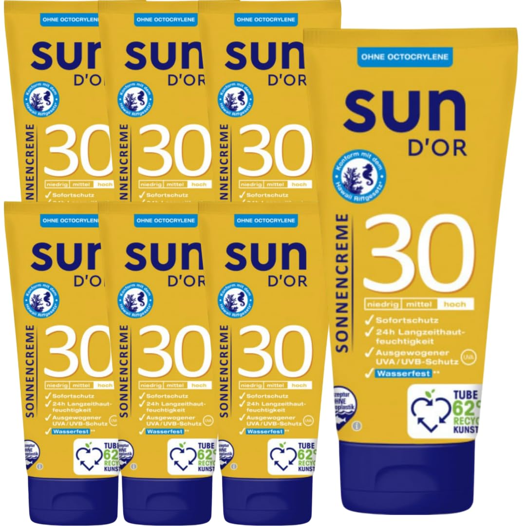 Sun D'Or Sonnencreme Sonnenschutzmittel Sun UV Dry Protect Sport Sonnencreme LSF30 100 Mililiter x 7 STÜCK Mit Pufai Überraschungsgeschenk