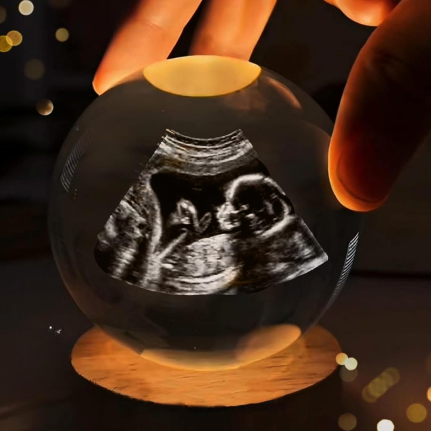 Personalized Crystal Ball Night Light,Customized Photo & Text Decorative Crystal Ball With Light， Custom 2D Announcement Baby Scan Photo Ultrasound Picture Frames For Mom Dad(Warm light,6cm .36")