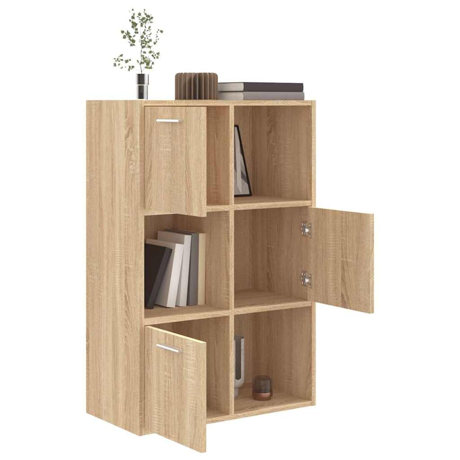 Tidyard Armadietto Rovere Sonoma 60x29,5x90 cm in Legno Multistrato 3 Ripiani Aperti e 3 con Ante per Ufficio 801137