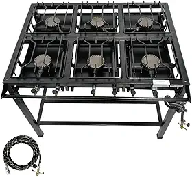 Fogão Industrial 6 Bocas, FERRO FUNDIDO, Base de Aço Carbono, Alta Pressão, 68x95cm