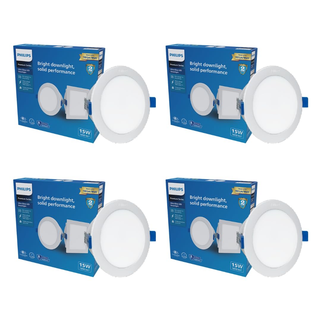 PHILIPS 15W Round LED Ceiling Light | AP Plus Ultraglow Recessed LED Ceiling Light for False Ceiling | Cut Out : 5.5 inch, Colour : Cool Day Light, Pack of 4-image-42