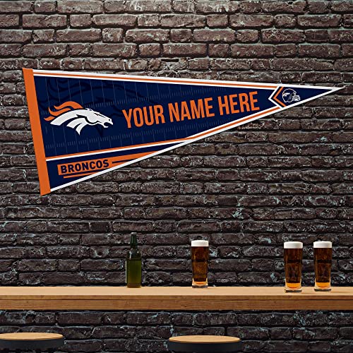 Image of Rico Industries NFL Football Denver Broncos Personalized - Custom 12 inch x 30 inch Soft Felt Pennant - EZ to Hang