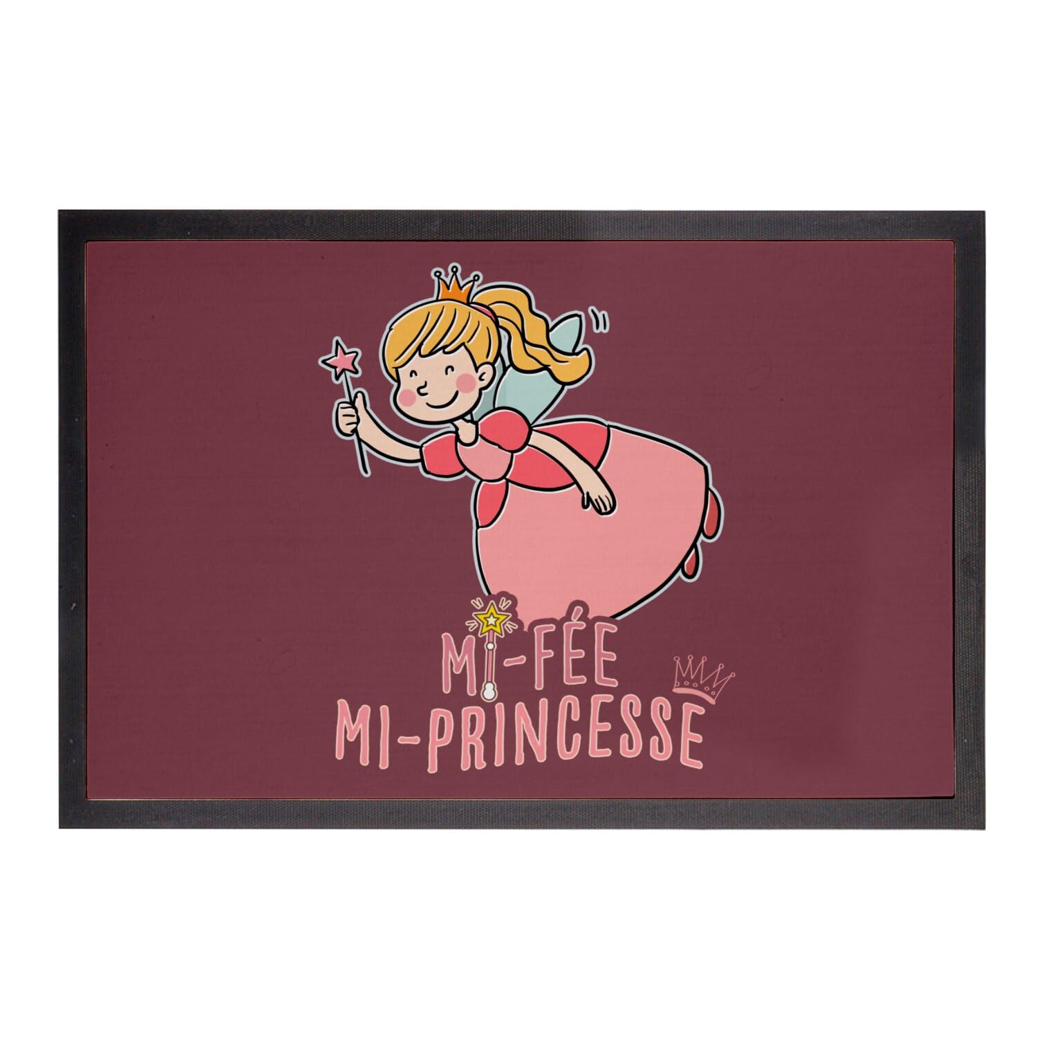 Paillasson rouge 75x50 cm Mi-Fée Mi-Princesse fini les entrées tristes et les sols sales